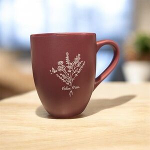 “Relax Mom” Burgundy Mug with Floral Design